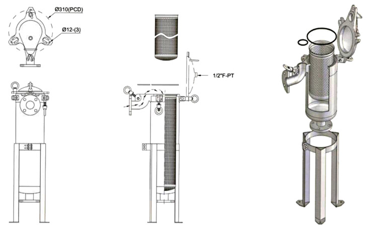 s.s. filter housing single bag TI drawing