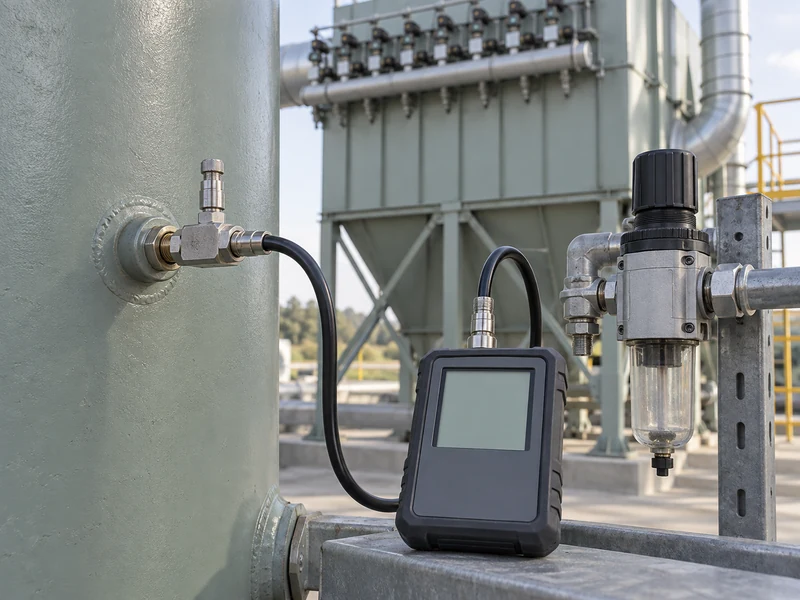 A portable pressure logger connected to a conceptual compressed air receiver A portable pressure logger connected to a conceptual compressed air receiver