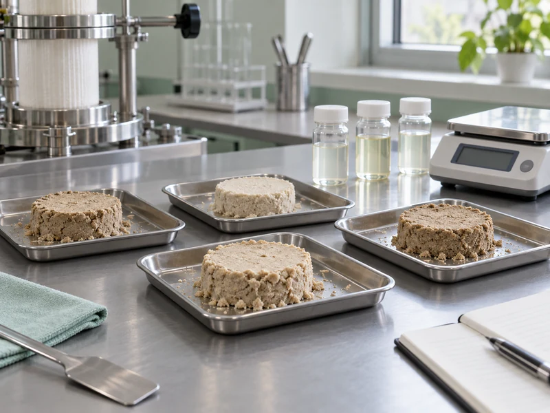 Filter cake specimens and wash filtrate vials on a laboratory bench Filter cake specimens and wash filtrate vials on a laboratory bench